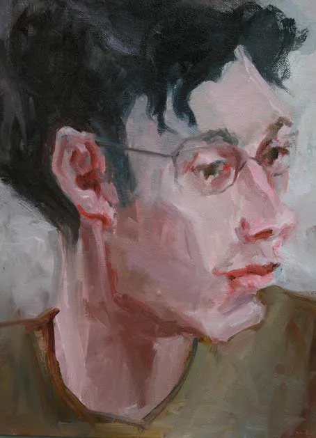 An oil portrait of me in profile, glasses on, painted at Epoch while I worked